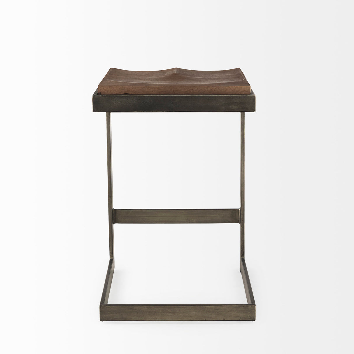 Kiran 17L x 17W x 26H Medium Brown Wood W/ Antique Nickel Finished Metal Frame Counter Stool from Mercana - Luna Furniture