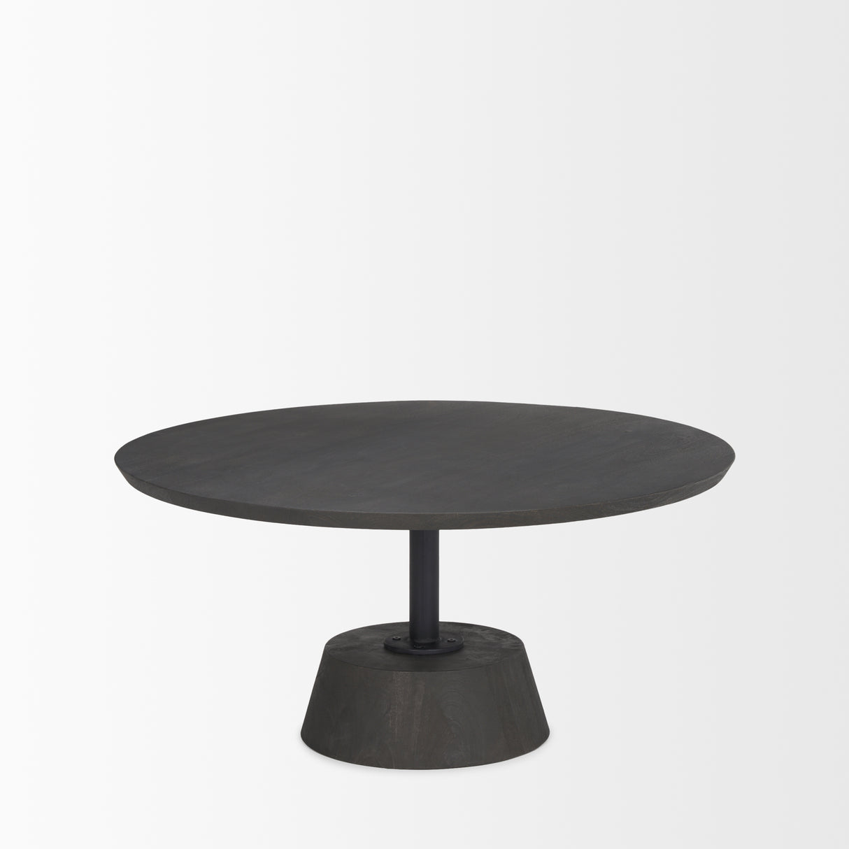 Maxwell 34L x 34W x 16H Dark Brown Wood W/ Black Metal Pedestal Base Round Coffee Table from Mercana - Luna Furniture