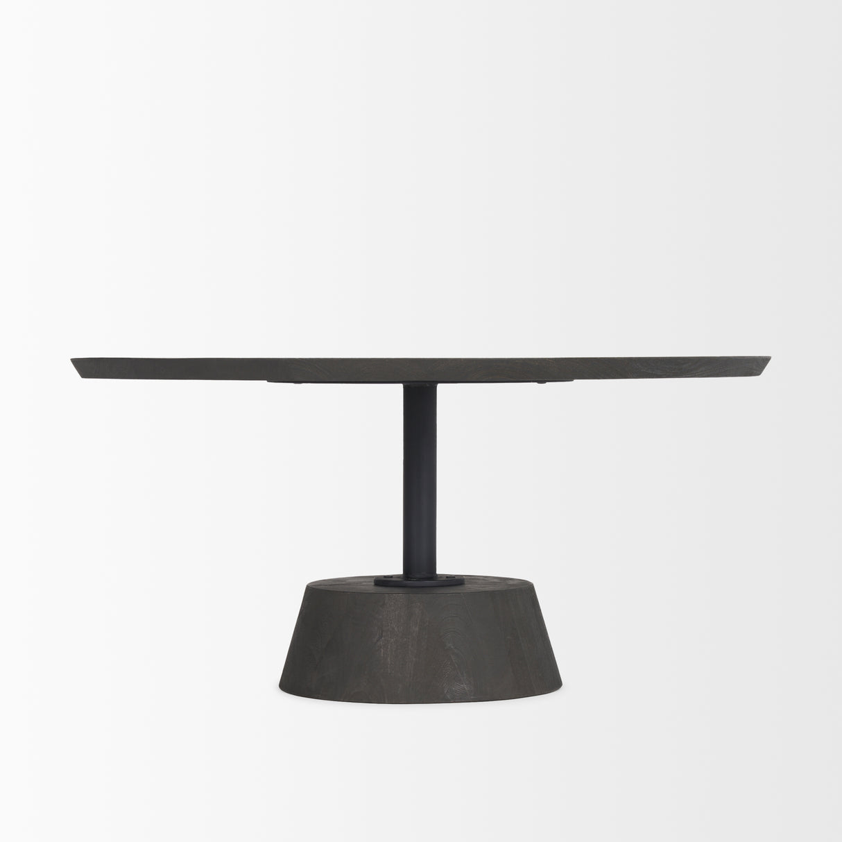 Maxwell 34L x 34W x 16H Dark Brown Wood W/ Black Metal Pedestal Base Round Coffee Table from Mercana - Luna Furniture