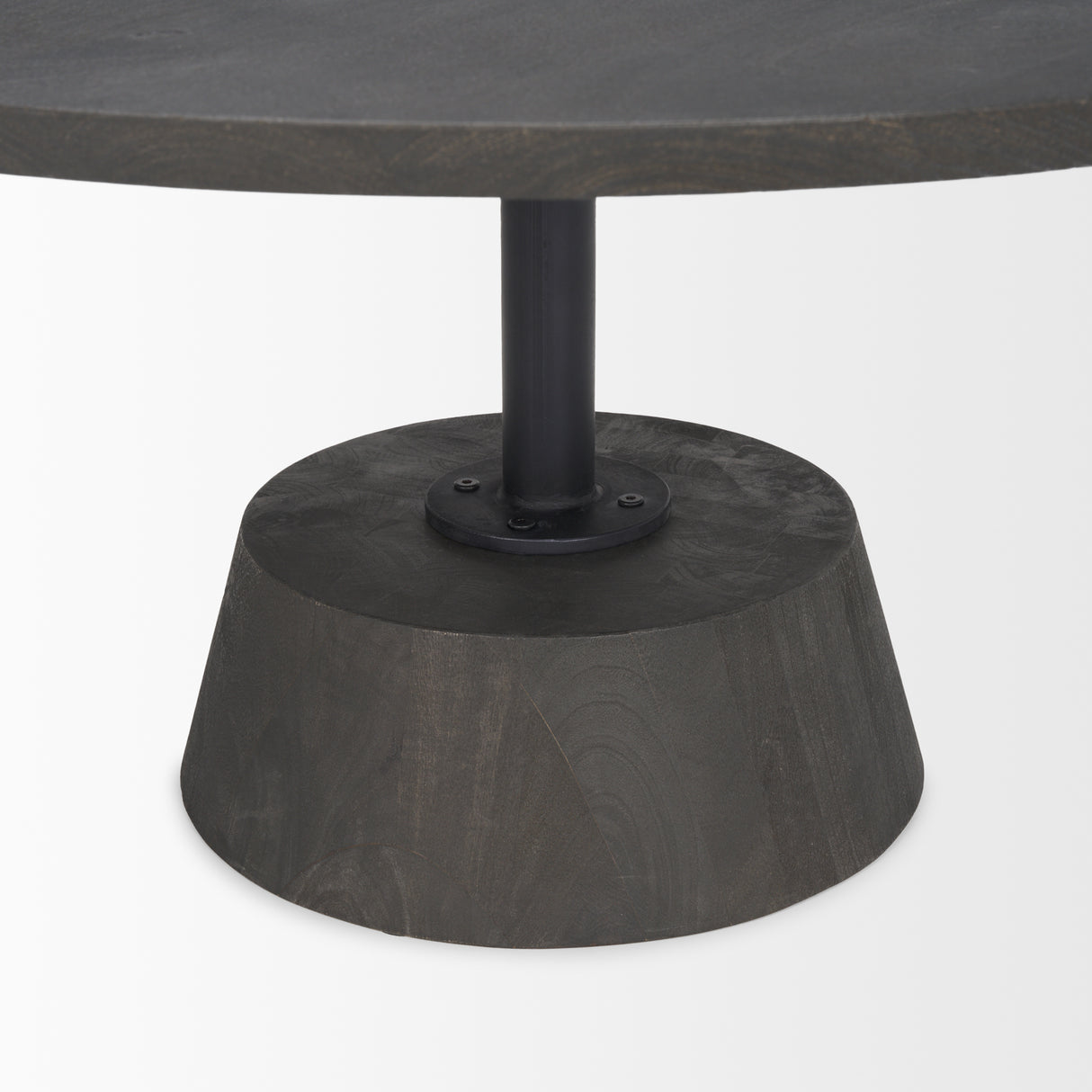 Maxwell 34L x 34W x 16H Dark Brown Wood W/ Black Metal Pedestal Base Round Coffee Table from Mercana - Luna Furniture