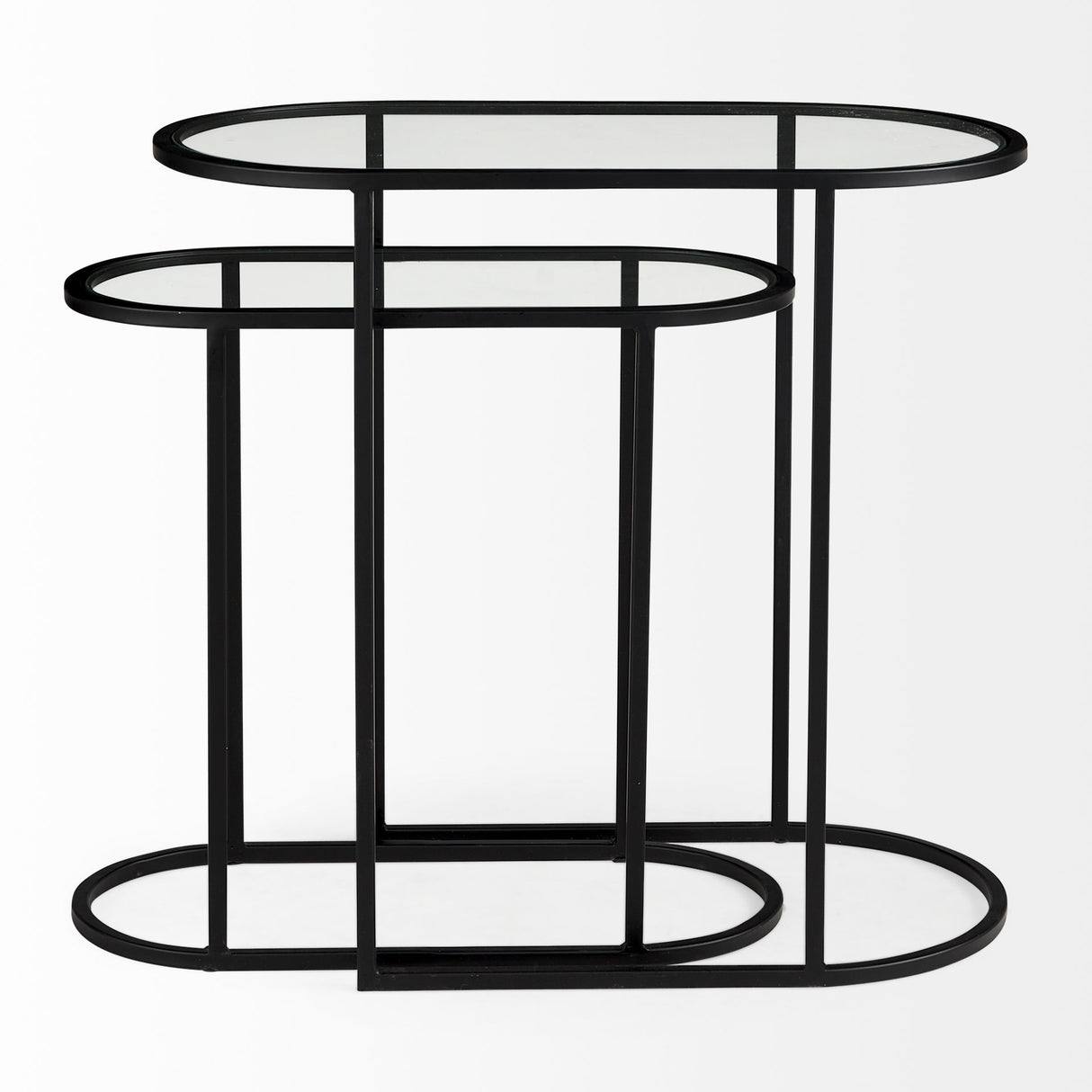 Celine 24.2 L x 12.6 W x 22.4 H Set of Two Black/Silver Metal and Glass Nesting Accent Tables from Mercana - Luna Furniture