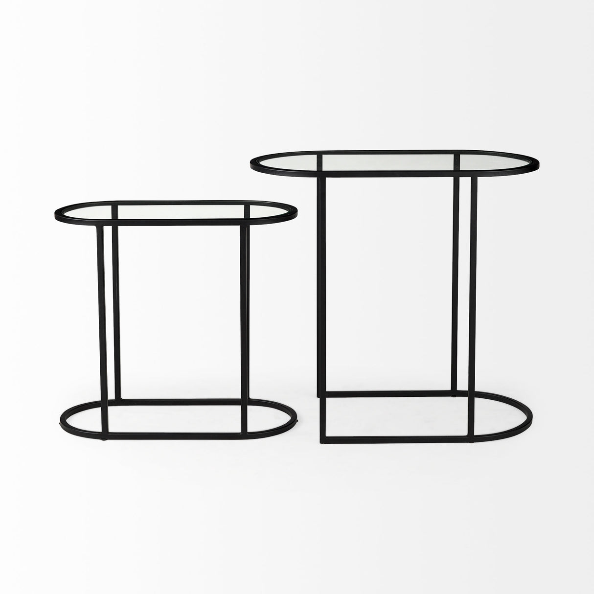 Celine 24.2 L x 12.6 W x 22.4 H Set of Two Black/Silver Metal and Glass Nesting Accent Tables from Mercana - Luna Furniture
