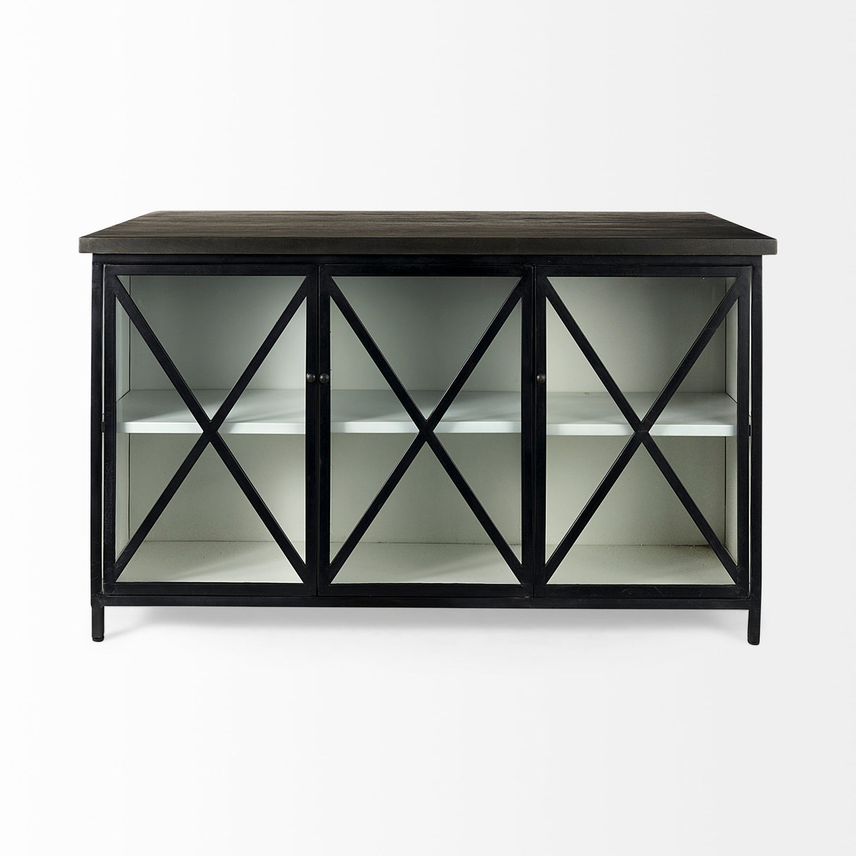 Dimitra 62.0L x 32.0W x 36.0H Dark Iron W/Glass Doors Kitchen Island from Mercana - Luna Furniture