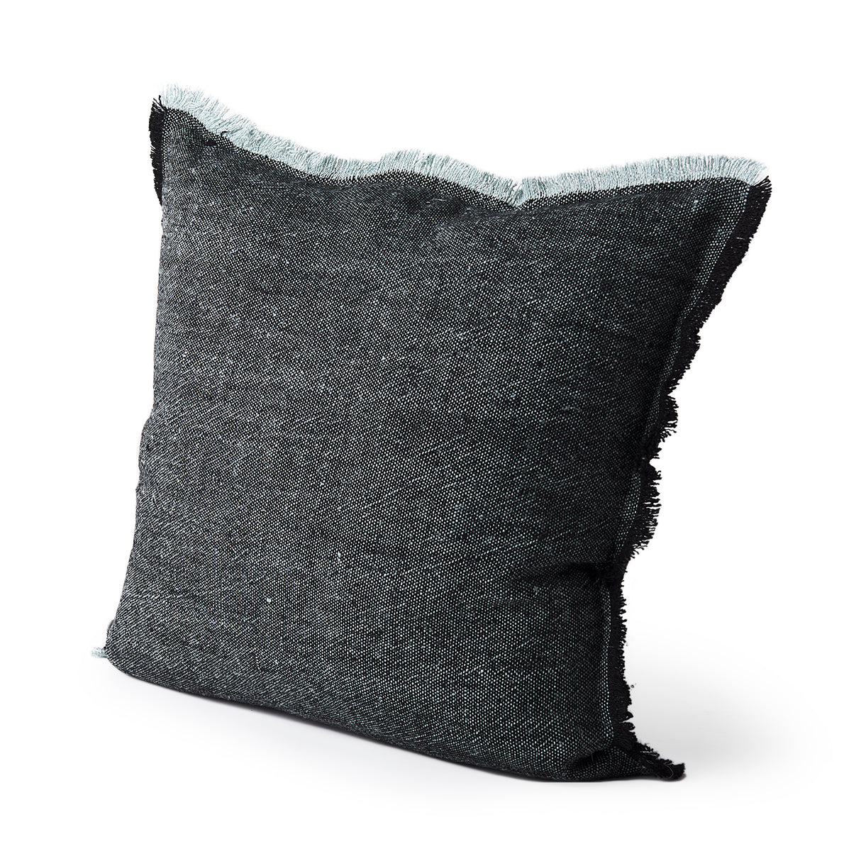 Malia 20L x 20W Black and Teal Fabric Fringed Pillow Cover from Mercana - Luna Furniture