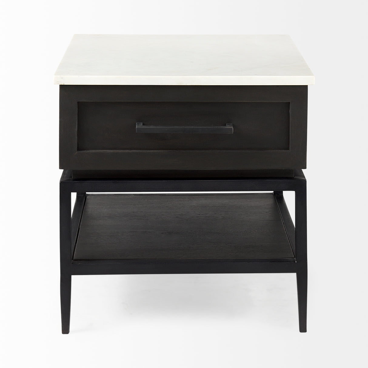 Divina Black-Brown Wood w/ White Marble Top and Black Metal Base 1 Drawer Side Table from Mercana - Luna Furniture