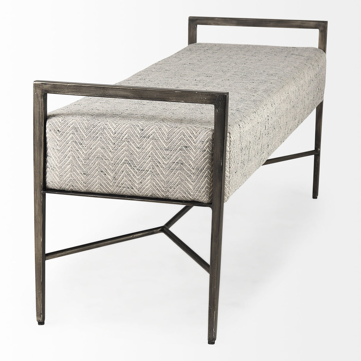 Charlotte 55.0L Gray Herringbone Fabric Seat w/ Antique Nickel Metal Frame Bench from Mercana - Luna Furniture