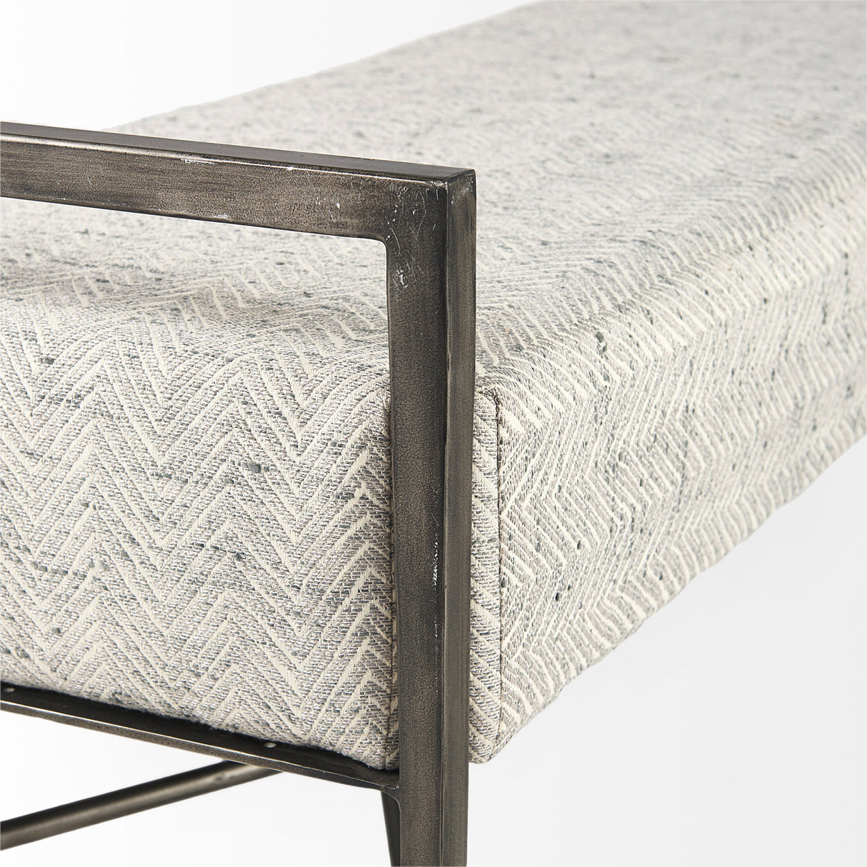 Charlotte 55.0L Gray Herringbone Fabric Seat w/ Antique Nickel Metal Frame Bench from Mercana - Luna Furniture
