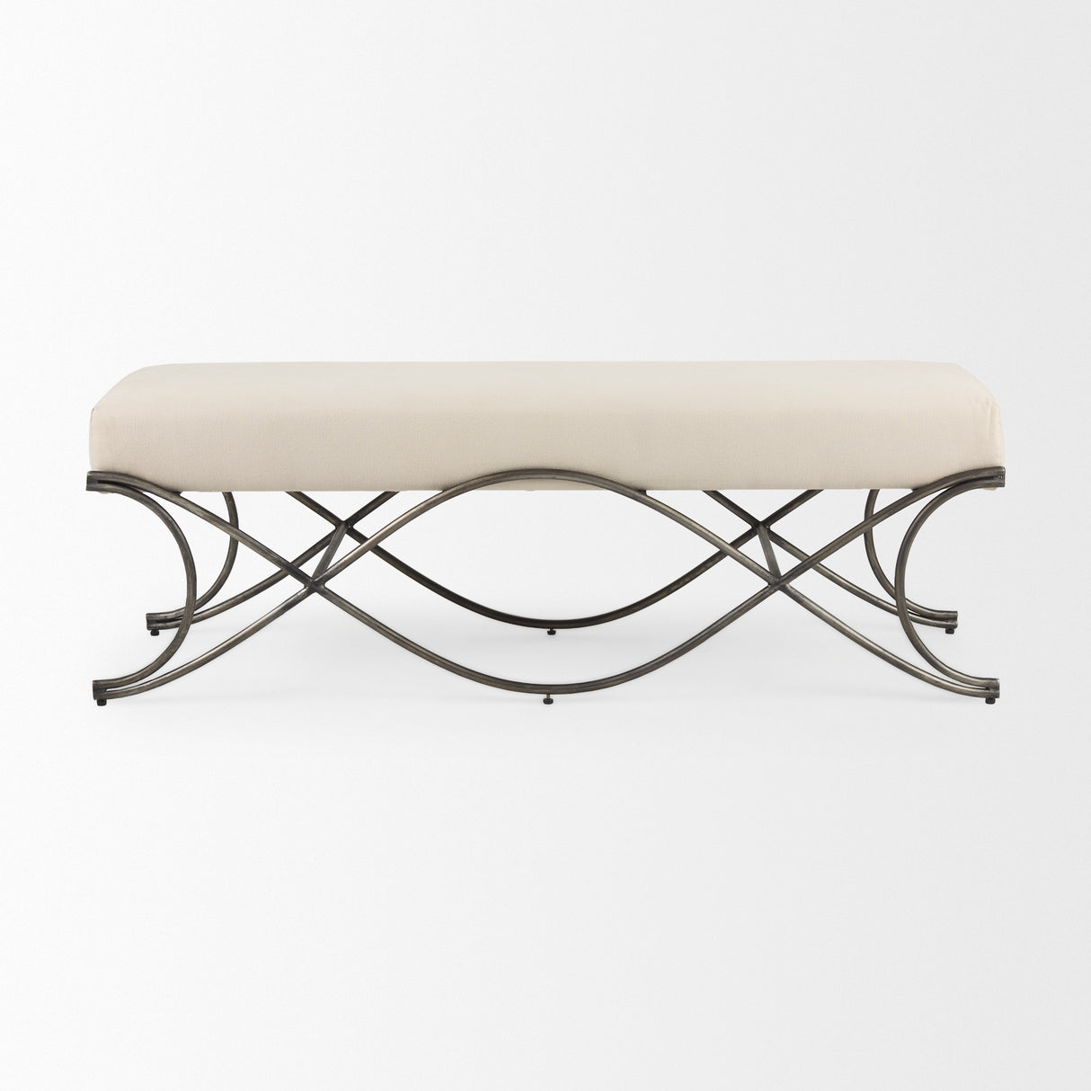 Ayla 55L x 17.6W x 18H Cream Fabric Seat W/ Antique Nickel Frame Bench from Mercana - Luna Furniture
