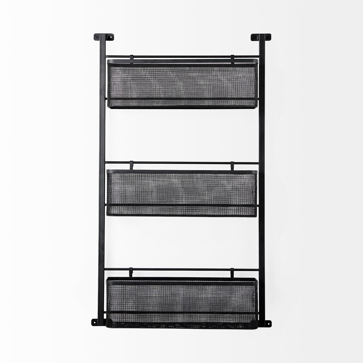 Macrinus 23.4L x 5.5W x 38.6H Black Metal W/Mesh Wall Mounted Shelf from Mercana - Luna Furniture