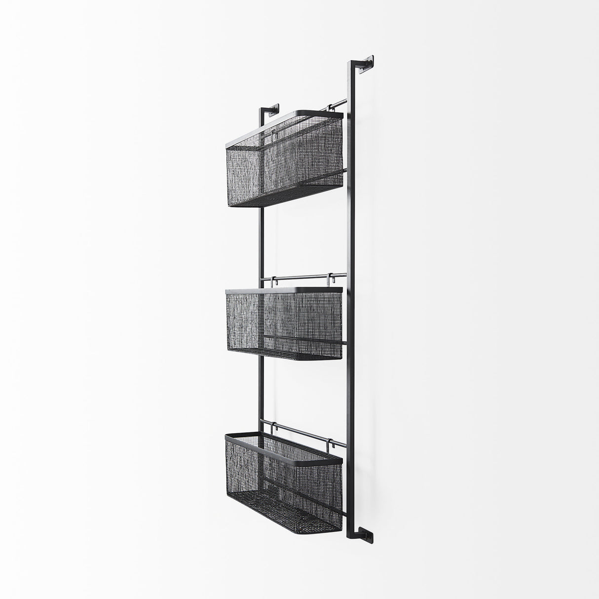 Macrinus 23.4L x 5.5W x 38.6H Black Metal W/Mesh Wall Mounted Shelf from Mercana - Luna Furniture