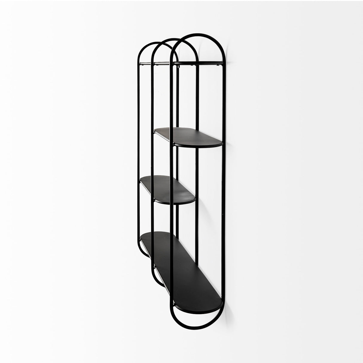 Decimus 36.6L x 8.7W x 45.7H Black Metal Wall Mounted 3 Tiered Shelf from Mercana - Luna Furniture