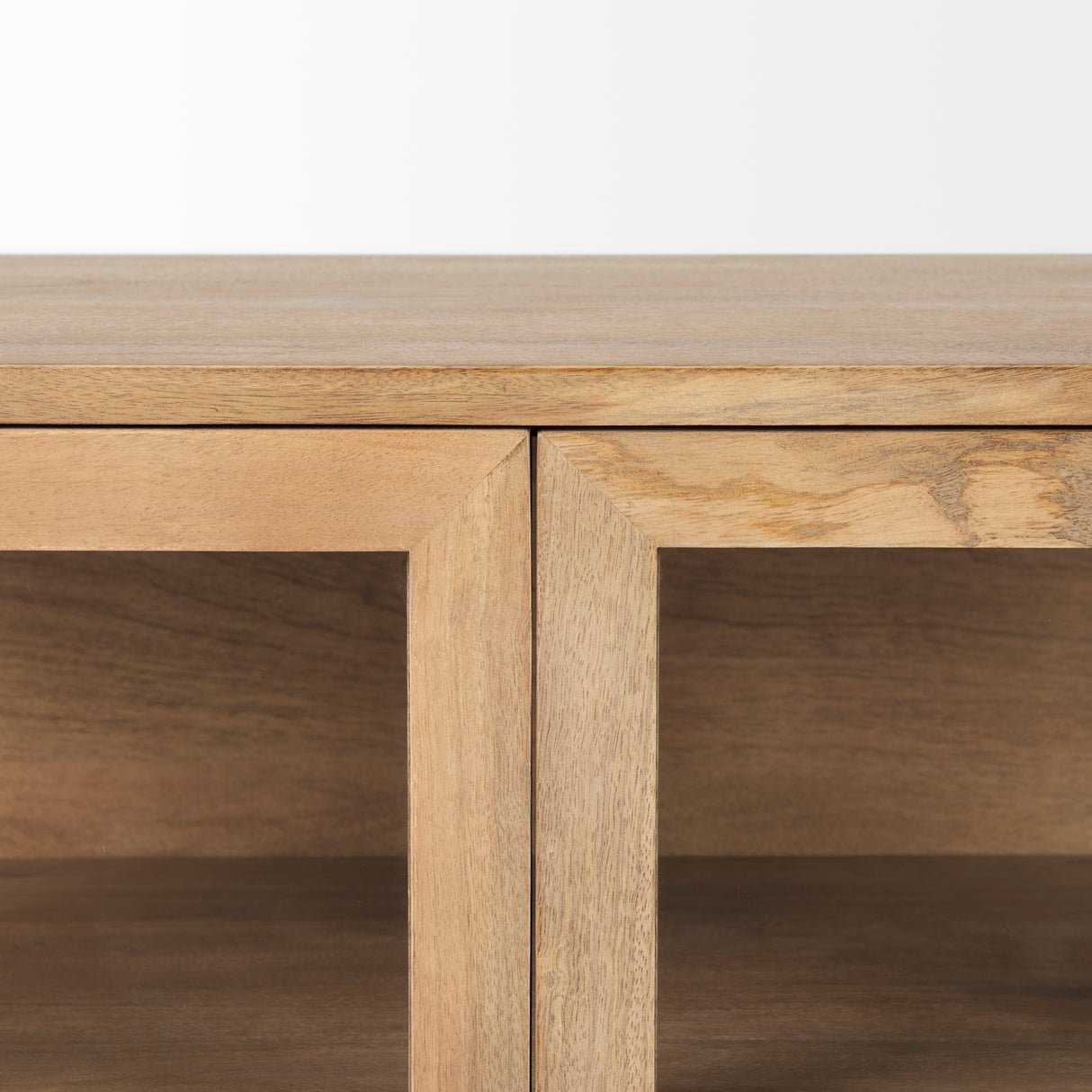 Arelius 36L x 18W x 32H Light Brown Wood, Black Metal Base w/ 2 Glass Doors Accent Cabinet from Mercana - Luna Furniture