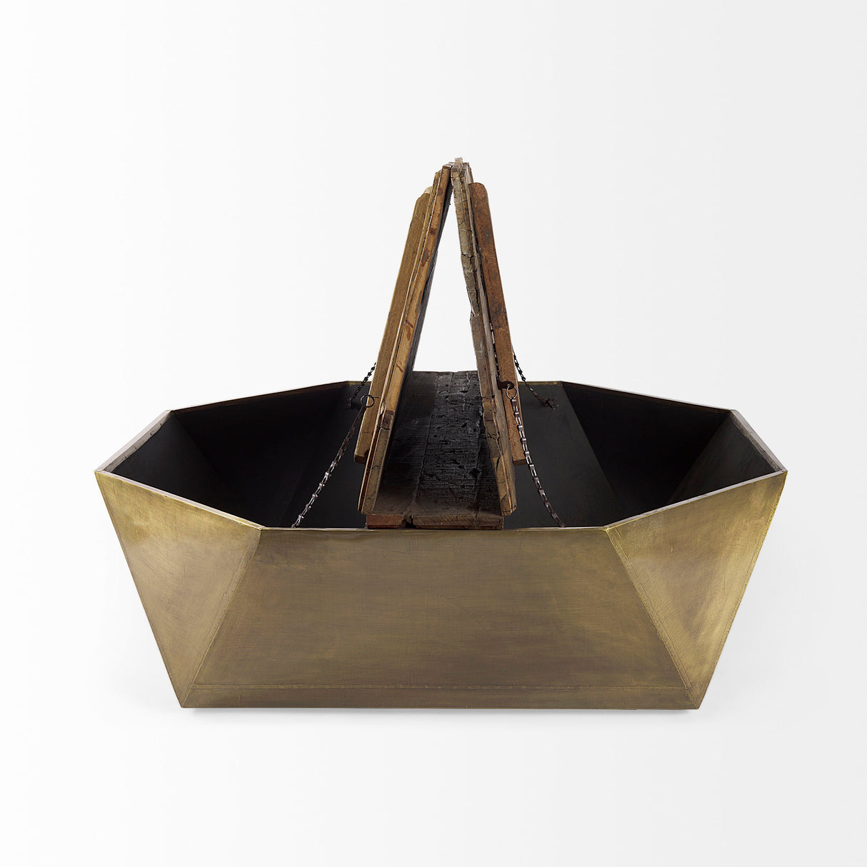 Esagono Octagonal Gold Metal-Clad Reclaimed Wood Coffee Table w/ Storage from Mercana - Luna Furniture