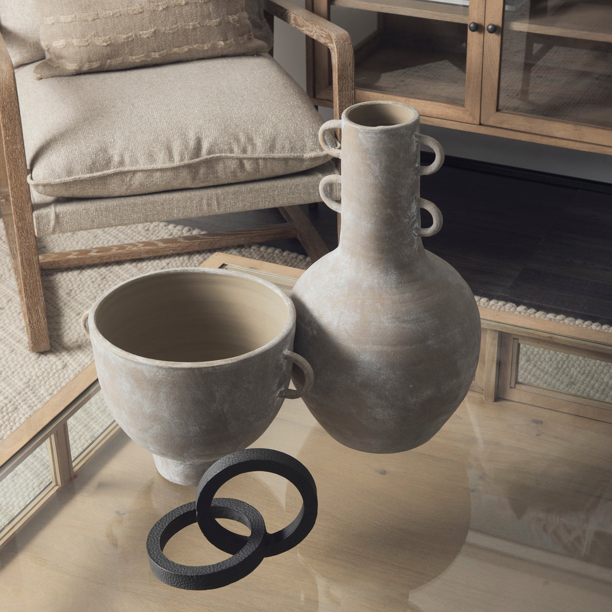 Rafiki Two Blackened Hammered Finish Metal Conjoined Circles from Mercana - Luna Furniture