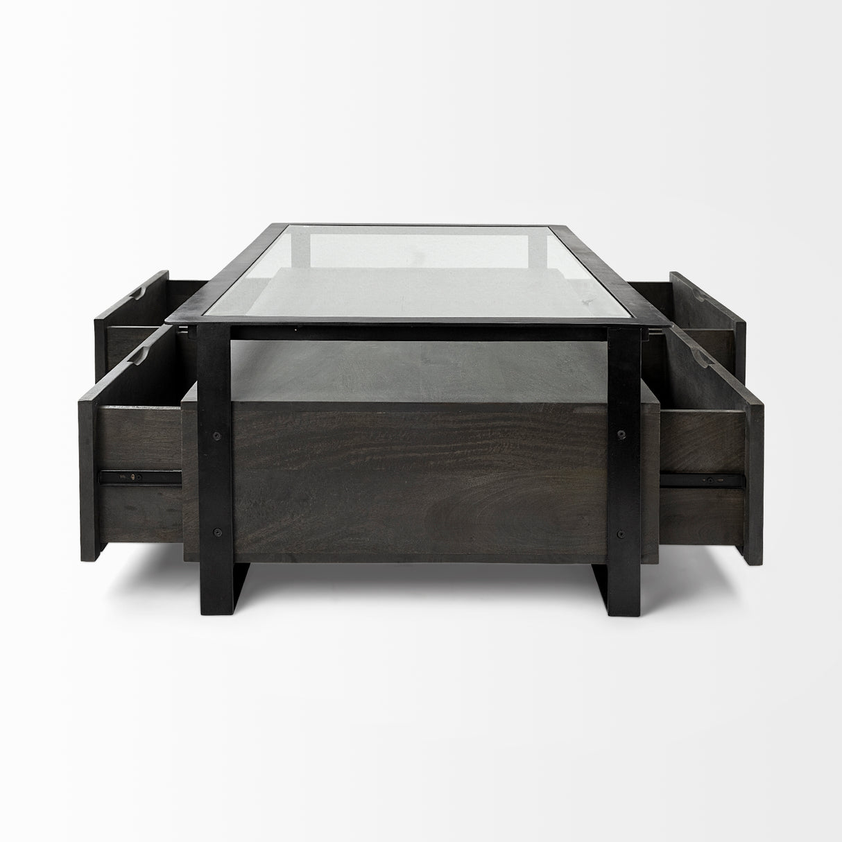 Vidro 54x30 Rectangular Glass Top Black Solid Wood Drawers & Black Frame Coffee Table from Mercana - Luna Furniture