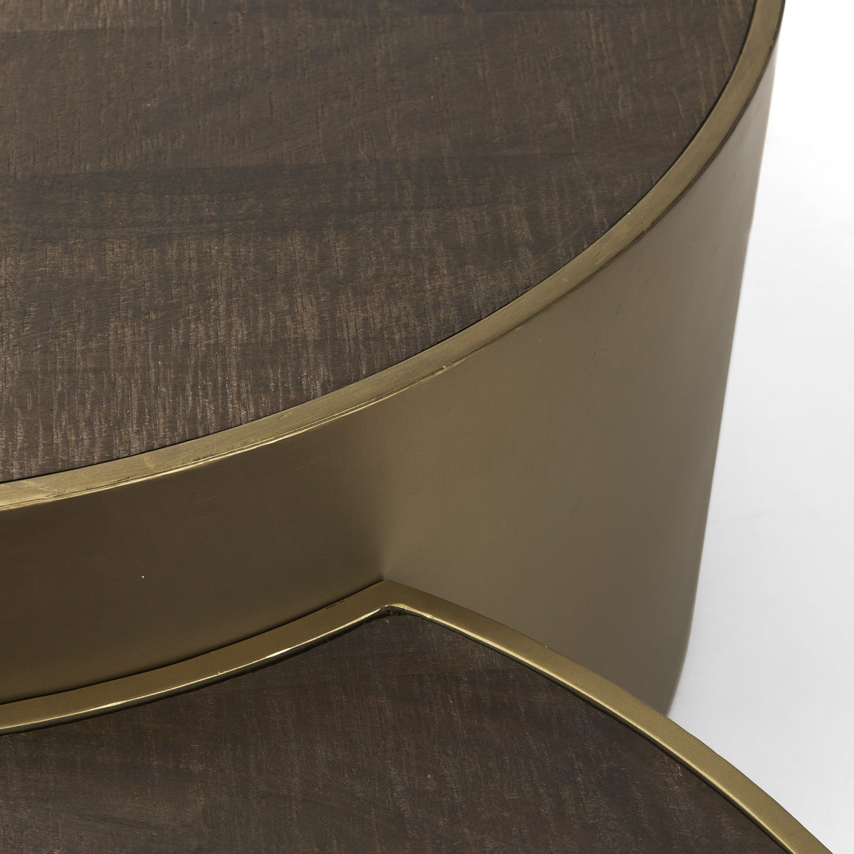 Eclipse Antique Brass Metal Drum Base w/ Dark Brown Wood Top Nested Coffee Table from Mercana - Luna Furniture