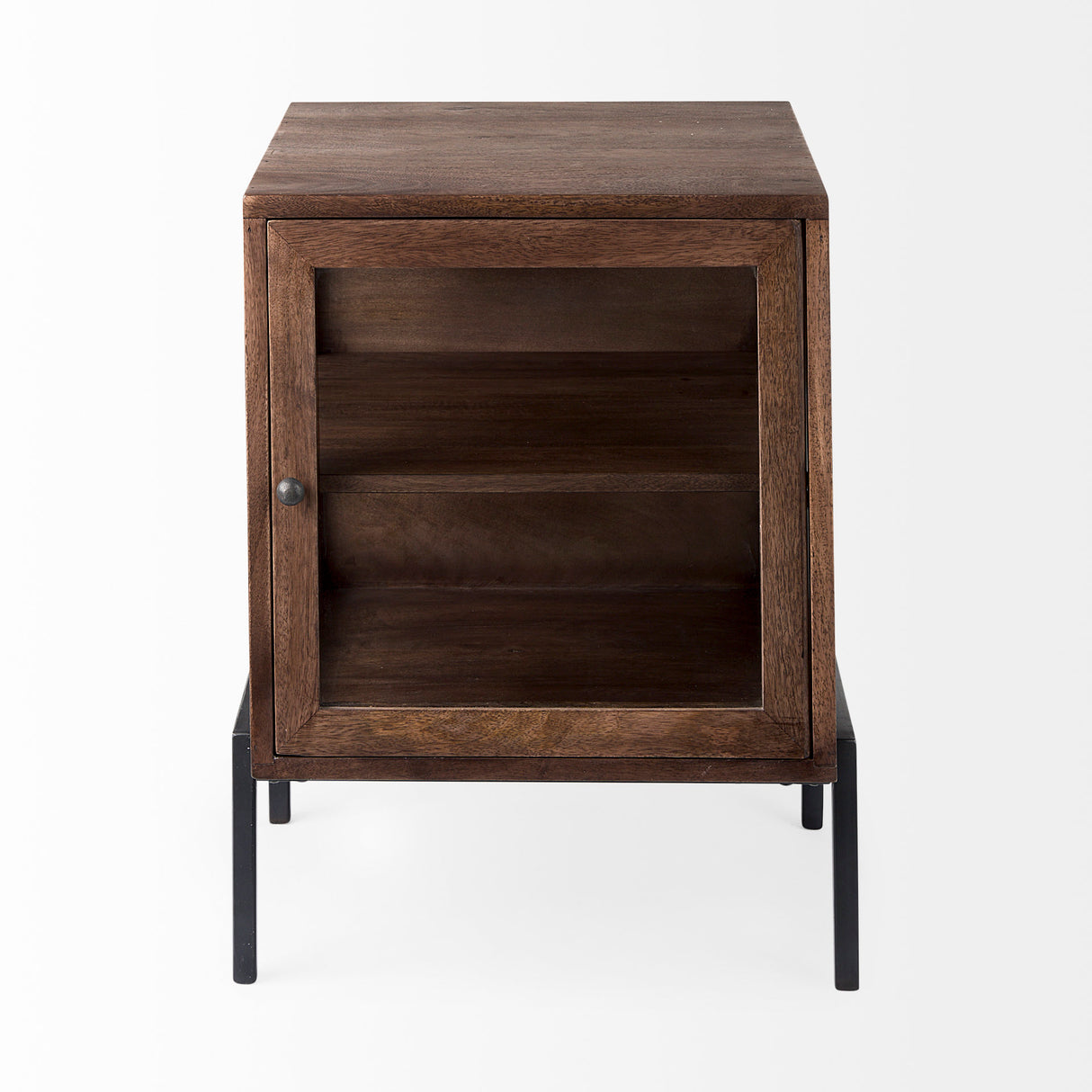 Arelius 20L x 18W x 26H Medium Brown Wood W/ Black Metal Frame End/Side Table from Mercana - Luna Furniture