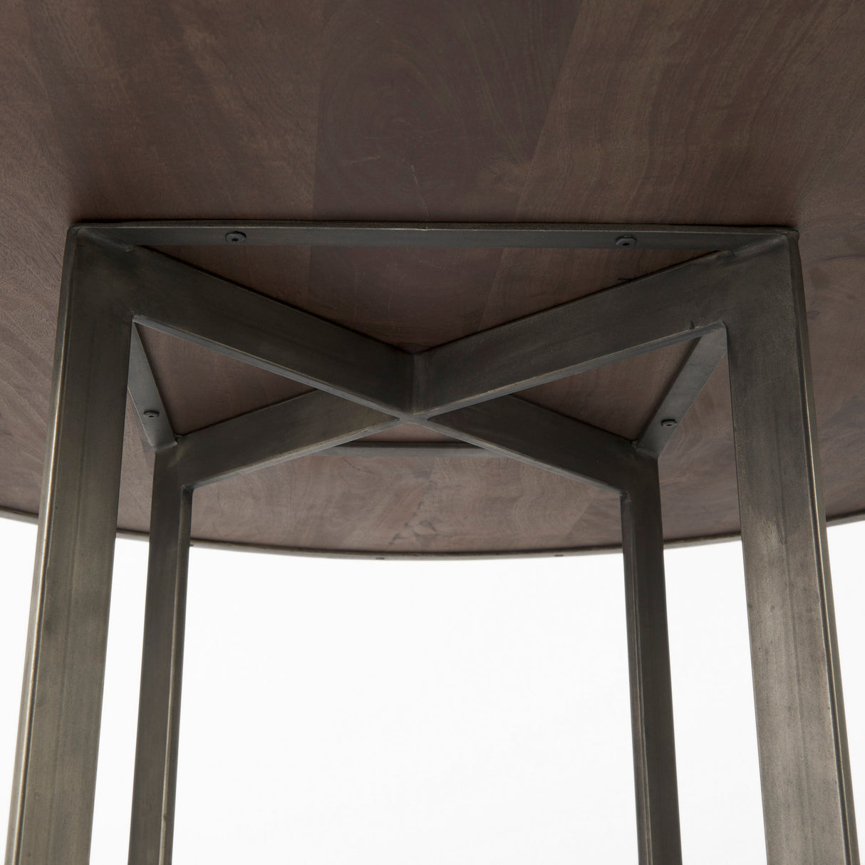 Faye I 48L x 48W x 30H Medium Brown Wood W/Antique Nickel Metal Base Round Dining Table from Mercana - Luna Furniture