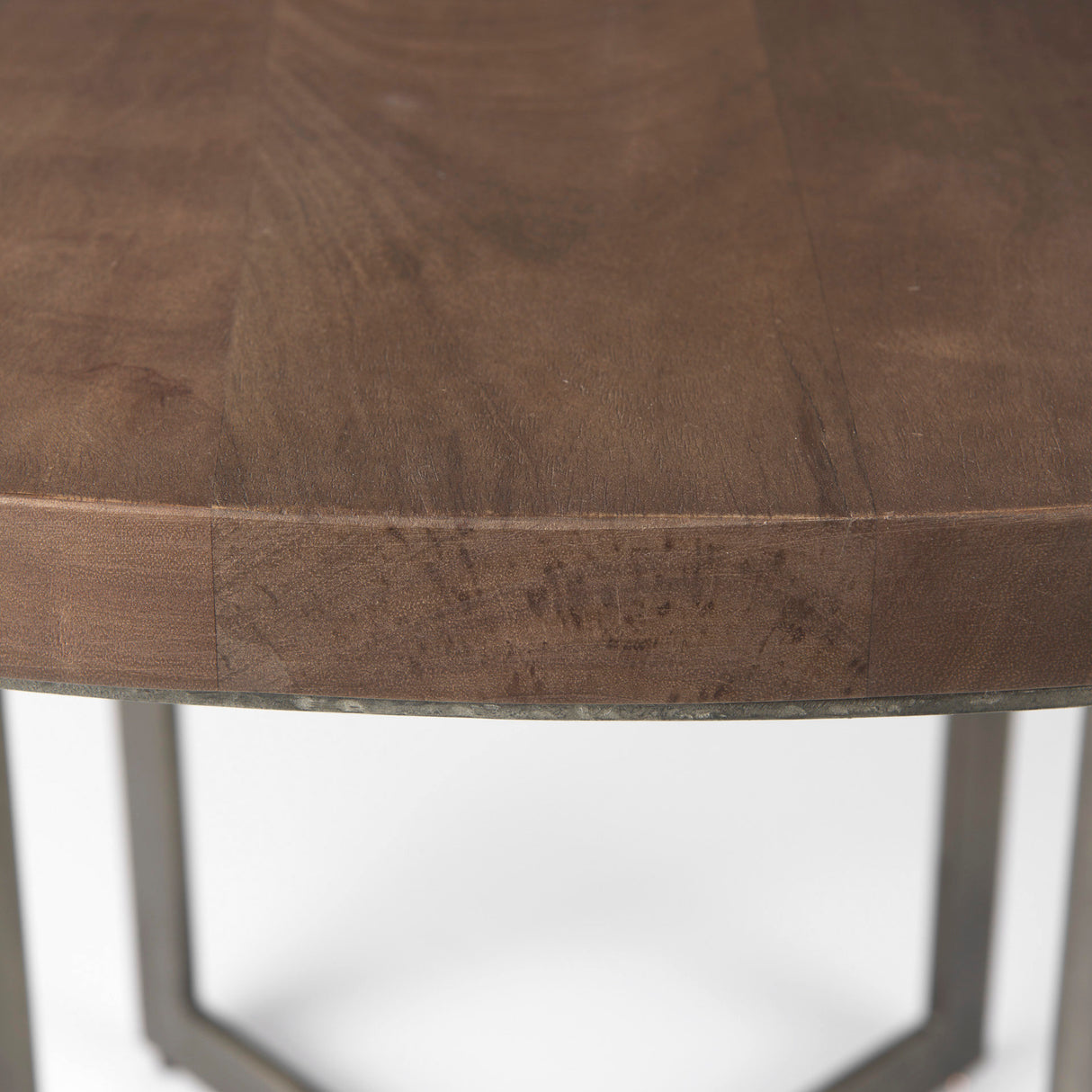 Faye I 48L x 48W x 30H Medium Brown Wood W/Antique Nickel Metal Base Round Dining Table from Mercana - Luna Furniture