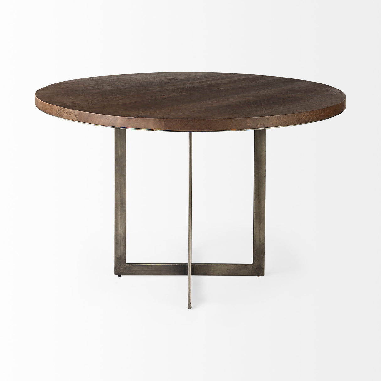 Faye I 48L x 48W x 30H Medium Brown Wood W/Antique Nickel Metal Base Round Dining Table from Mercana - Luna Furniture