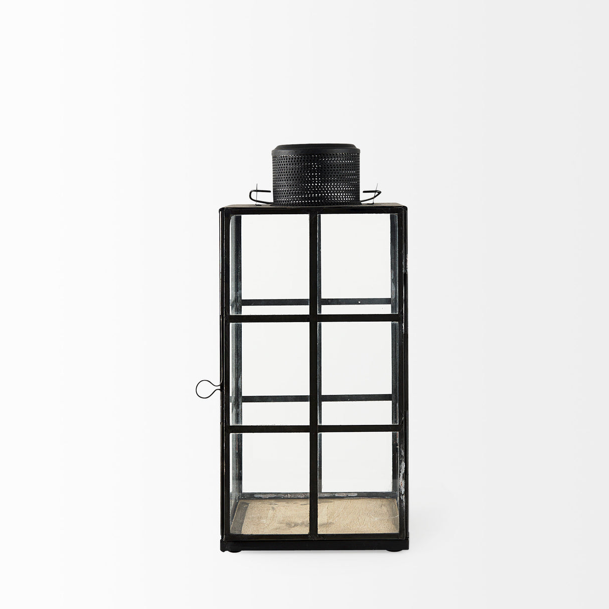 Gamfield 6.1L x 6.1W x 13.4H Medium Black Metal and Glass Lantern from Mercana - Luna Furniture