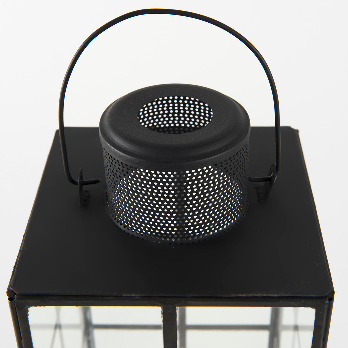 Gamfield 6.1L x 6.1W x 13.4H Medium Black Metal and Glass Lantern from Mercana - Luna Furniture