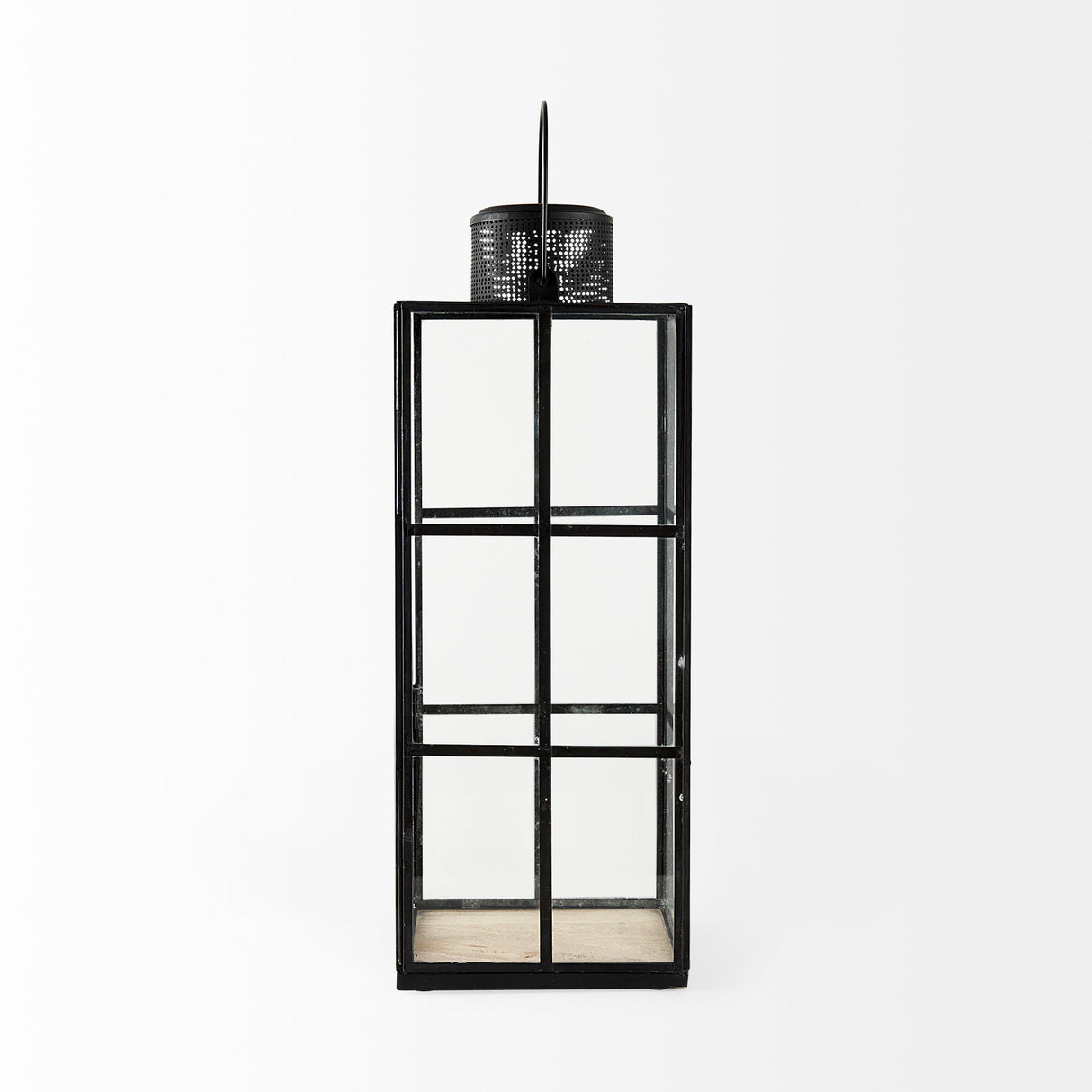 Gamfield 6.1L x 6.1W x 16.7H Large Black Metal and Glass Lantern from Mercana - Luna Furniture