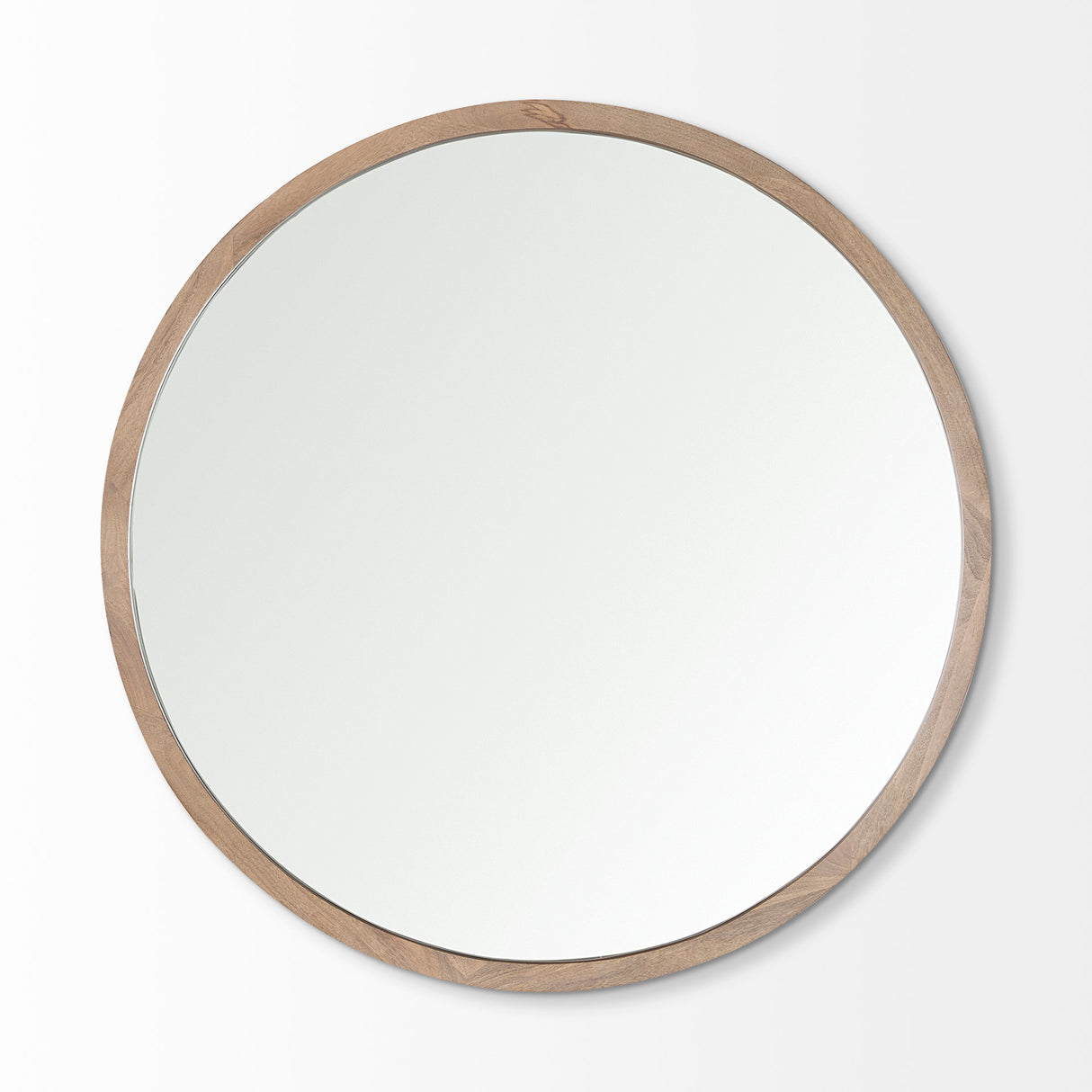 Gambit 46" Round Light Brown Wood Frame Wall Mirror from Mercana - Luna Furniture