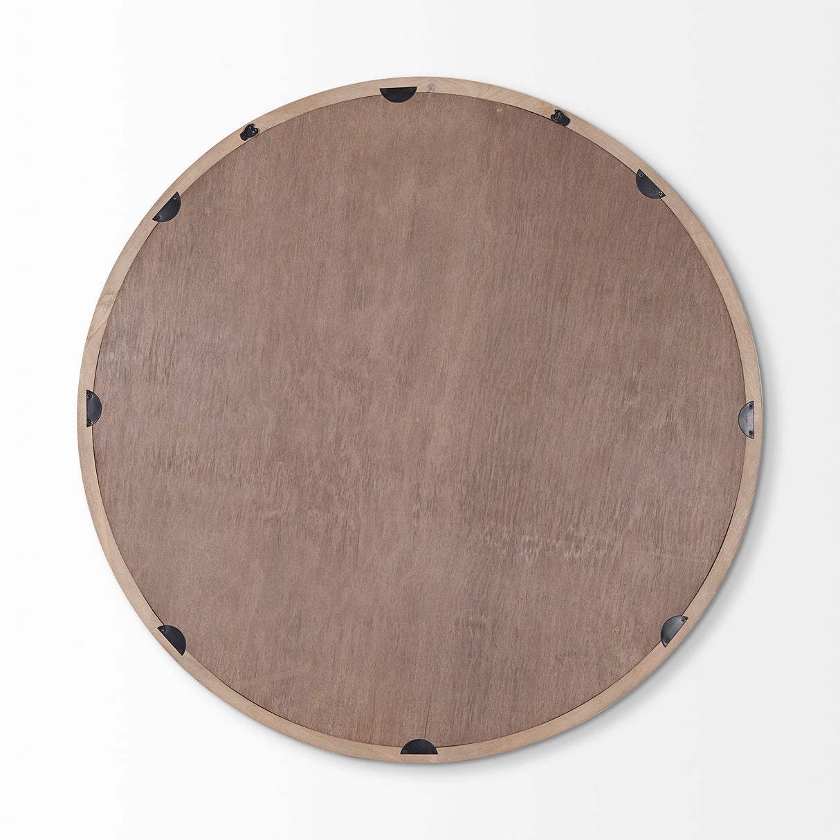 Gambit 46" Round Light Brown Wood Frame Wall Mirror from Mercana - Luna Furniture
