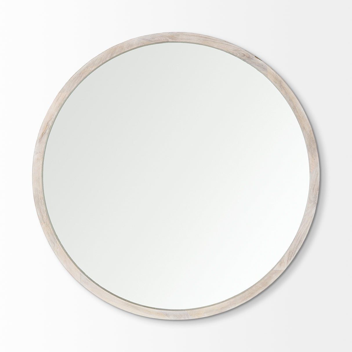 Gambit 46" Round White Wash Wood Frame Wall Mirror from Mercana - Luna Furniture