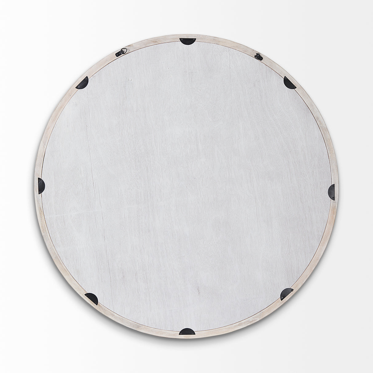 Gambit 46" Round White Wash Wood Frame Wall Mirror from Mercana - Luna Furniture