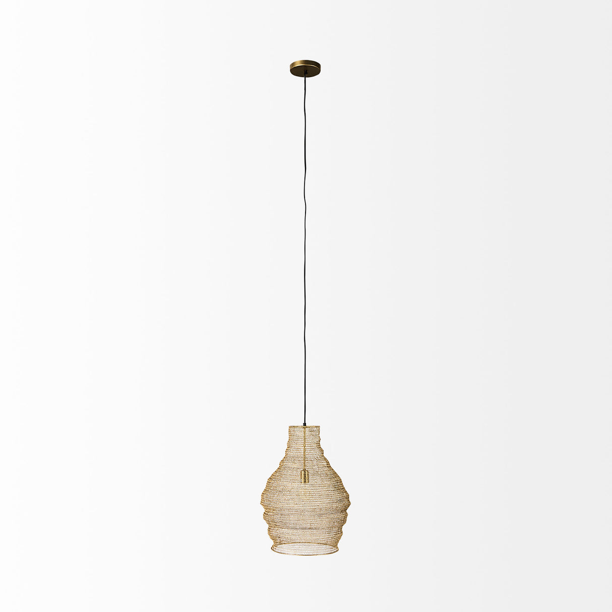 Halycon 16.0L x 16.0W x 20.0H Gold Mesh and Iron Pendant Light from Mercana - Luna Furniture