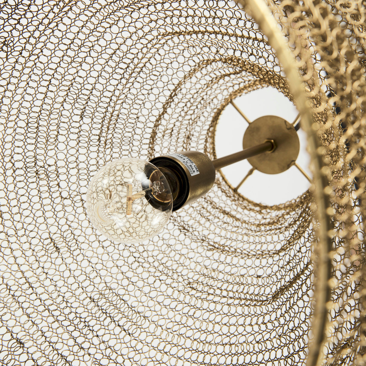 Halycon 16.0L x 16.0W x 20.0H Gold Mesh and Iron Pendant Light from Mercana - Luna Furniture