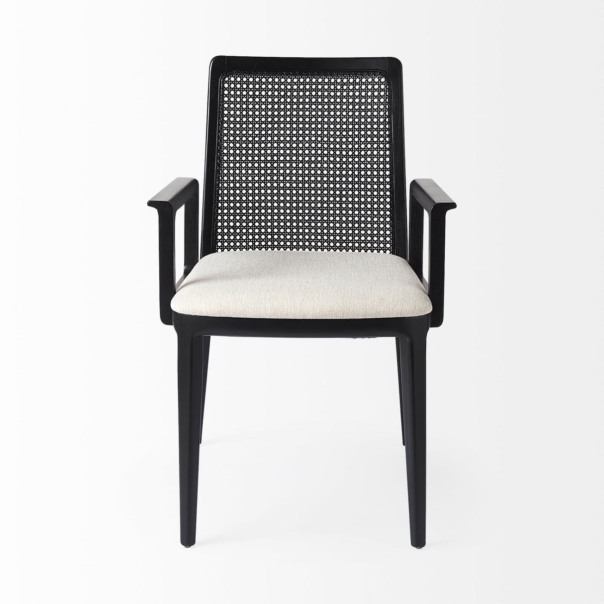 Clara Black Wood W/ Cream Fabric Seat and Cane Back Dining Chair from Mercana - Luna Furniture