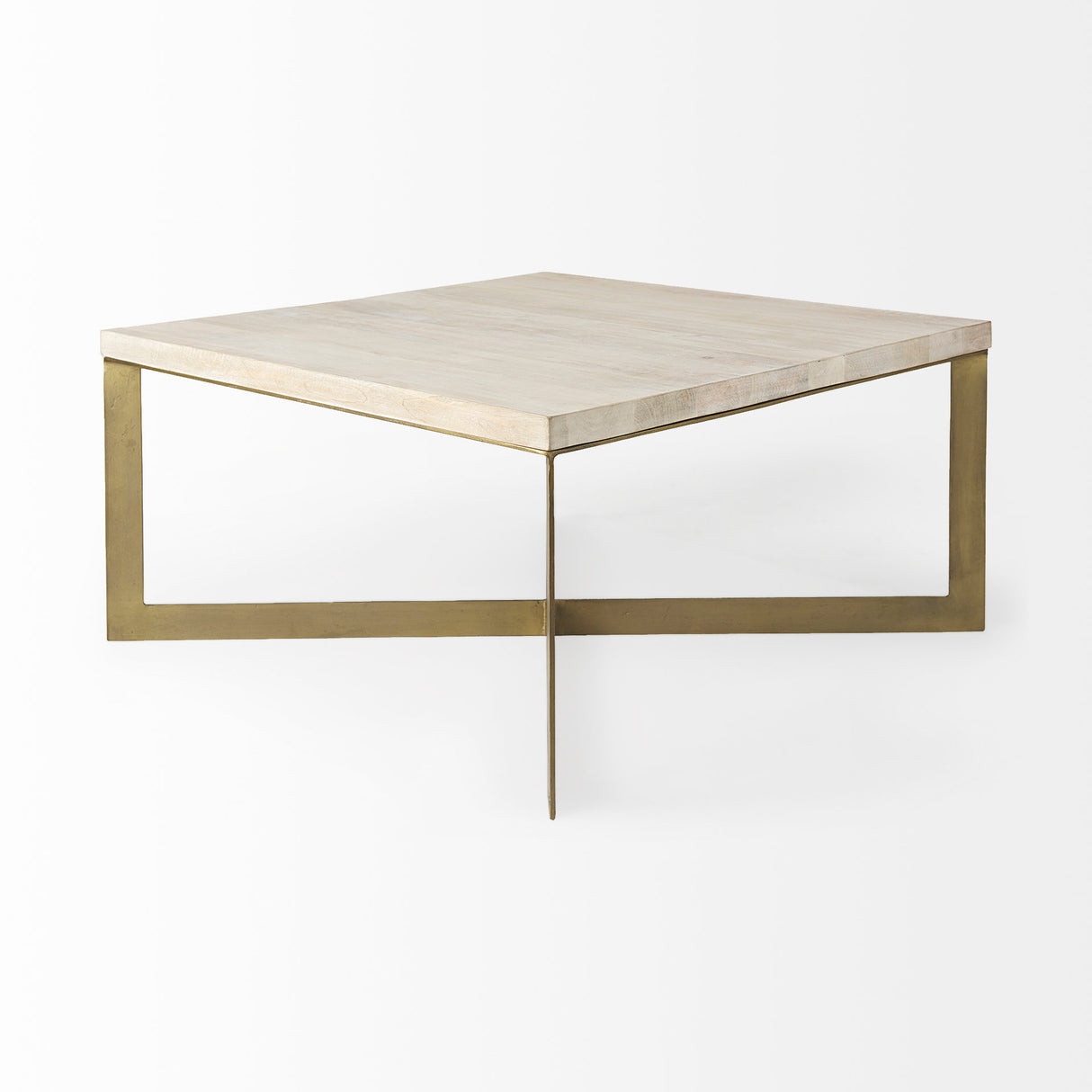 Faye 34L x 34W x 17H Beige Finished Wood W/Gold Metal Base Square Coffee Table from Mercana - Luna Furniture