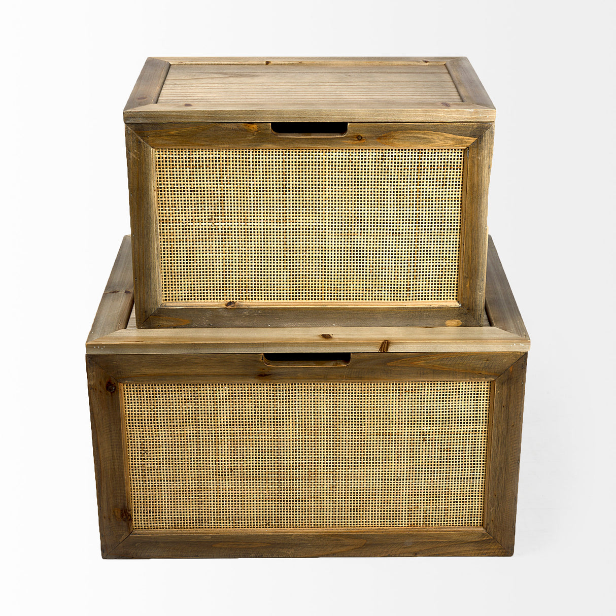 Sonny 23.6L x 15.7W x 13.8H Set of Two Brown Wood and Wicker W/ Metal Detail Rectangular Boxes from Mercana - Luna Furniture