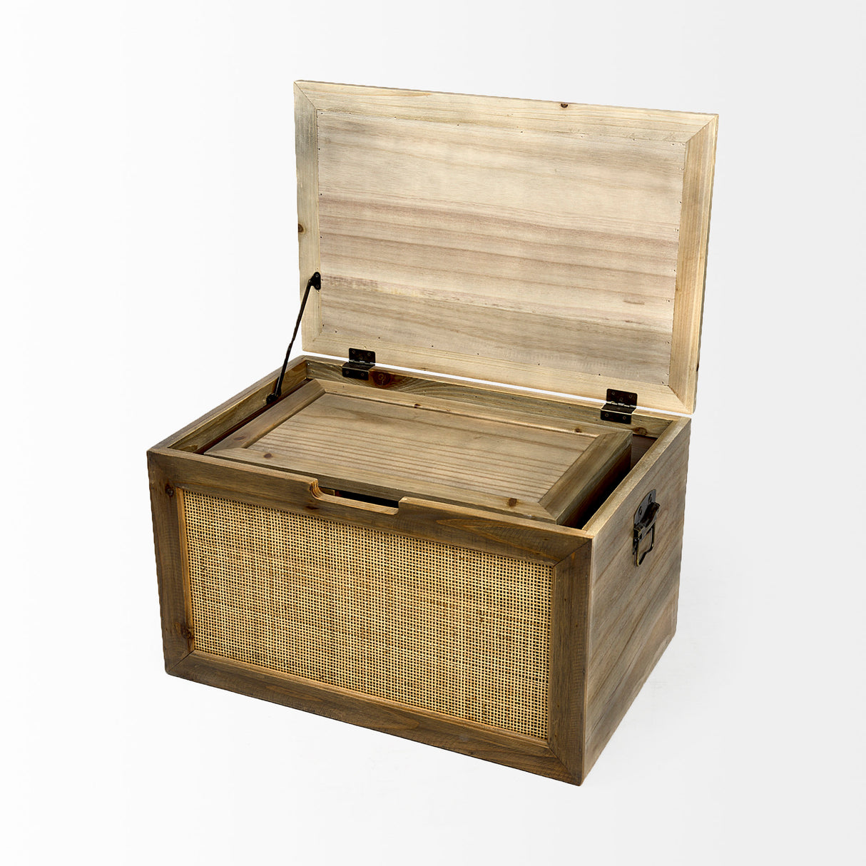 Sonny 23.6L x 15.7W x 13.8H Set of Two Brown Wood and Wicker W/ Metal Detail Rectangular Boxes from Mercana - Luna Furniture