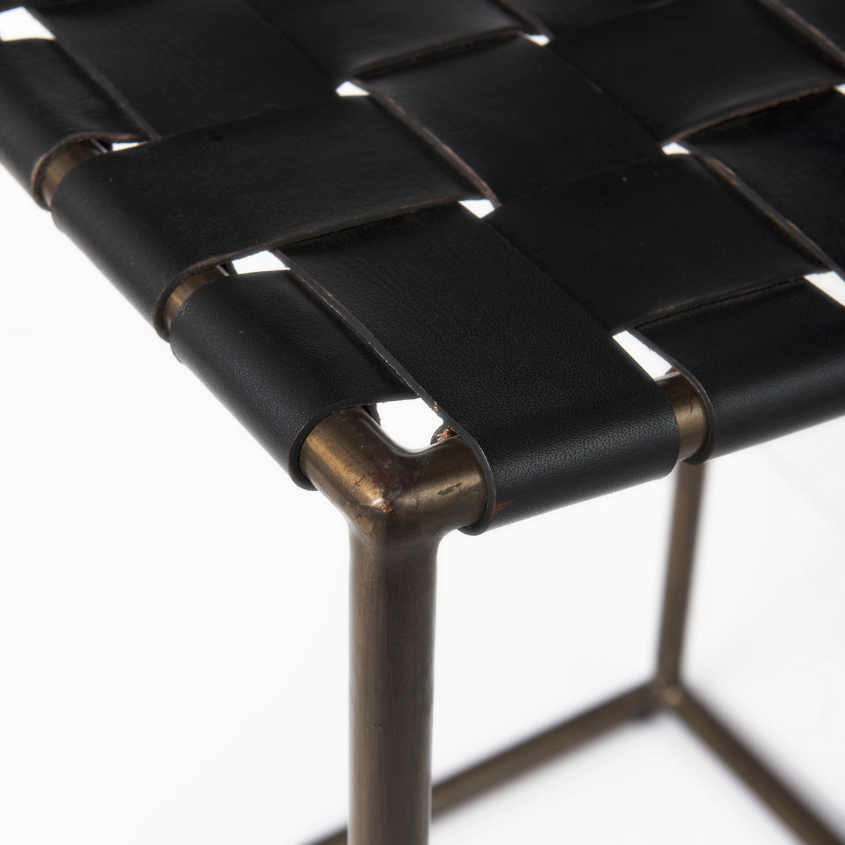 Clarissa 18.0L x 16.0W x 26.25H Black Woven Leather Seat W/ Gold Frame Counter Stool from Mercana - Luna Furniture