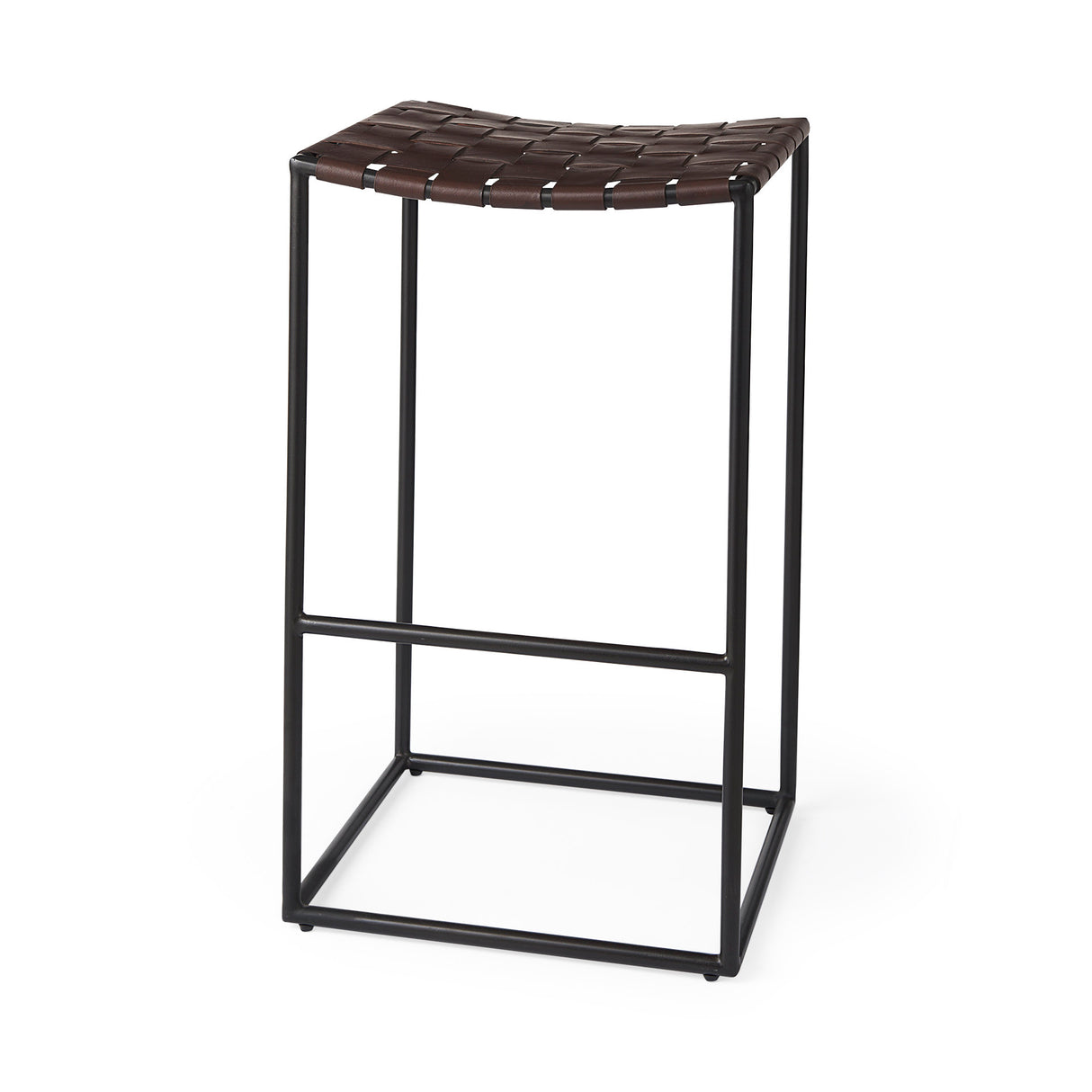 Clarissa 18.0L x 16.0W x 30.25H Dark Brown Woven Leather Seat W/ Black Metal Frame Bar Stool from Mercana - Luna Furniture