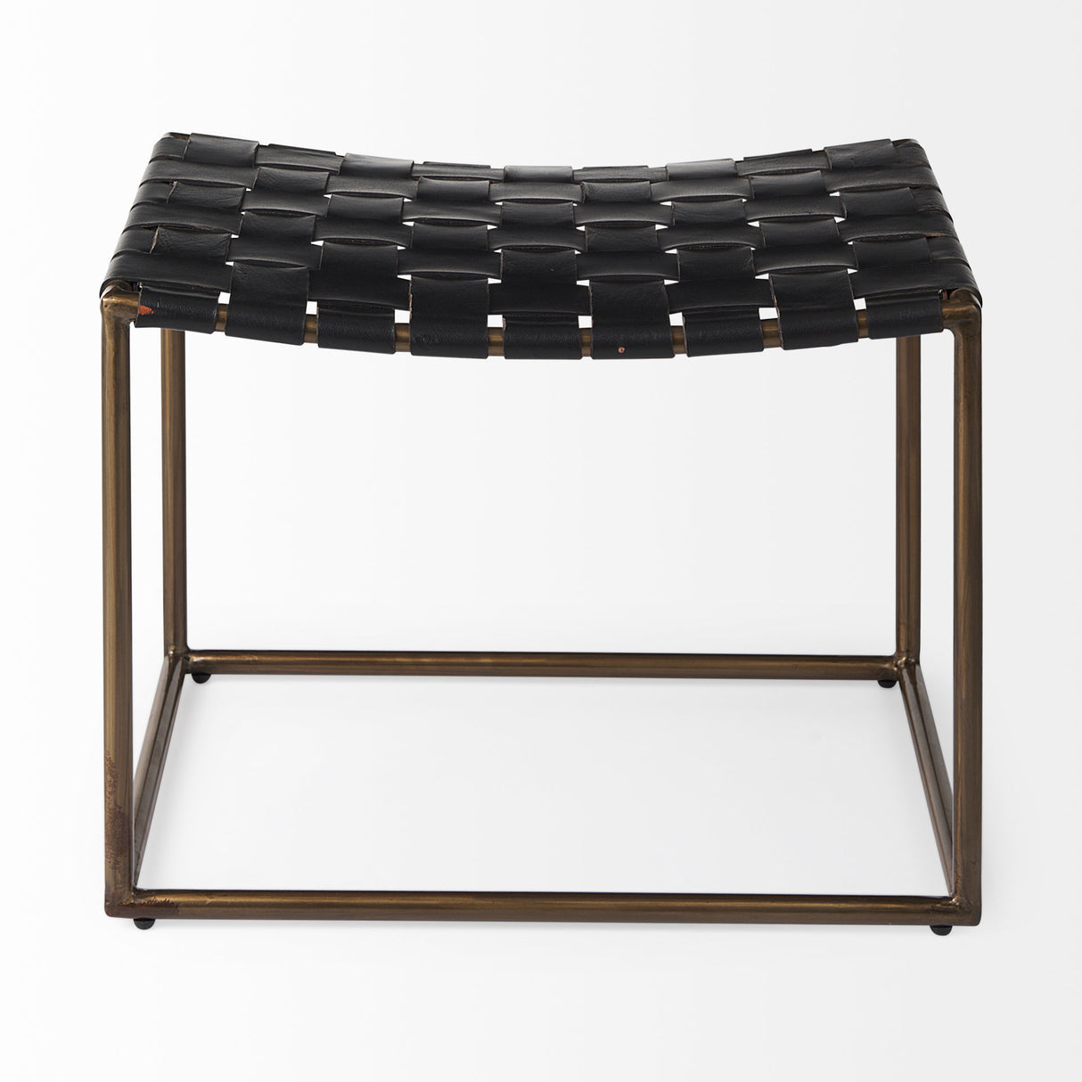 Clarissa 22.0L x 16.0W x 16.75H Black Leather Woven Seat W/ Gold Metal Frame Stool from Mercana - Luna Furniture