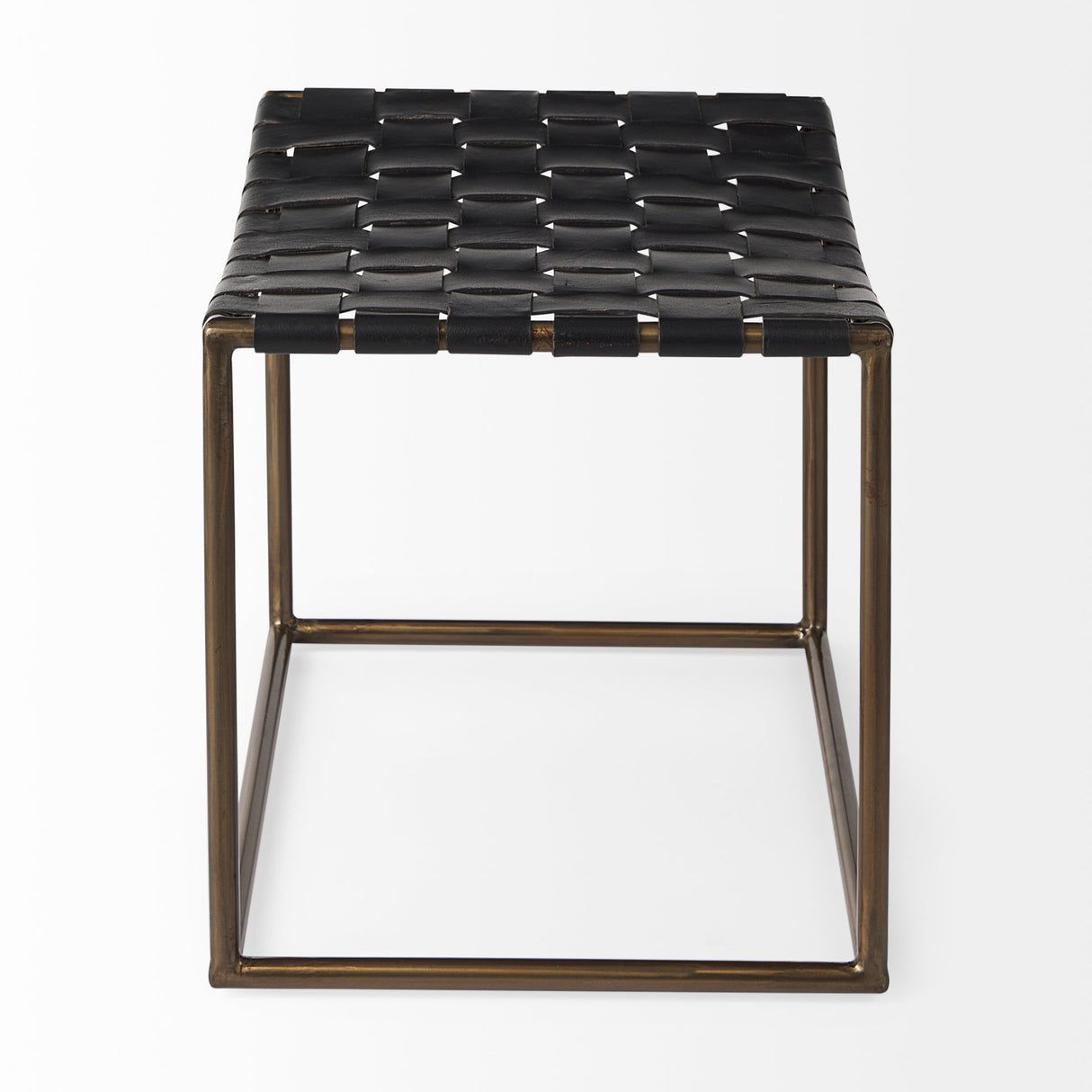 Clarissa 22.0L x 16.0W x 16.75H Black Leather Woven Seat W/ Gold Metal Frame Stool from Mercana - Luna Furniture