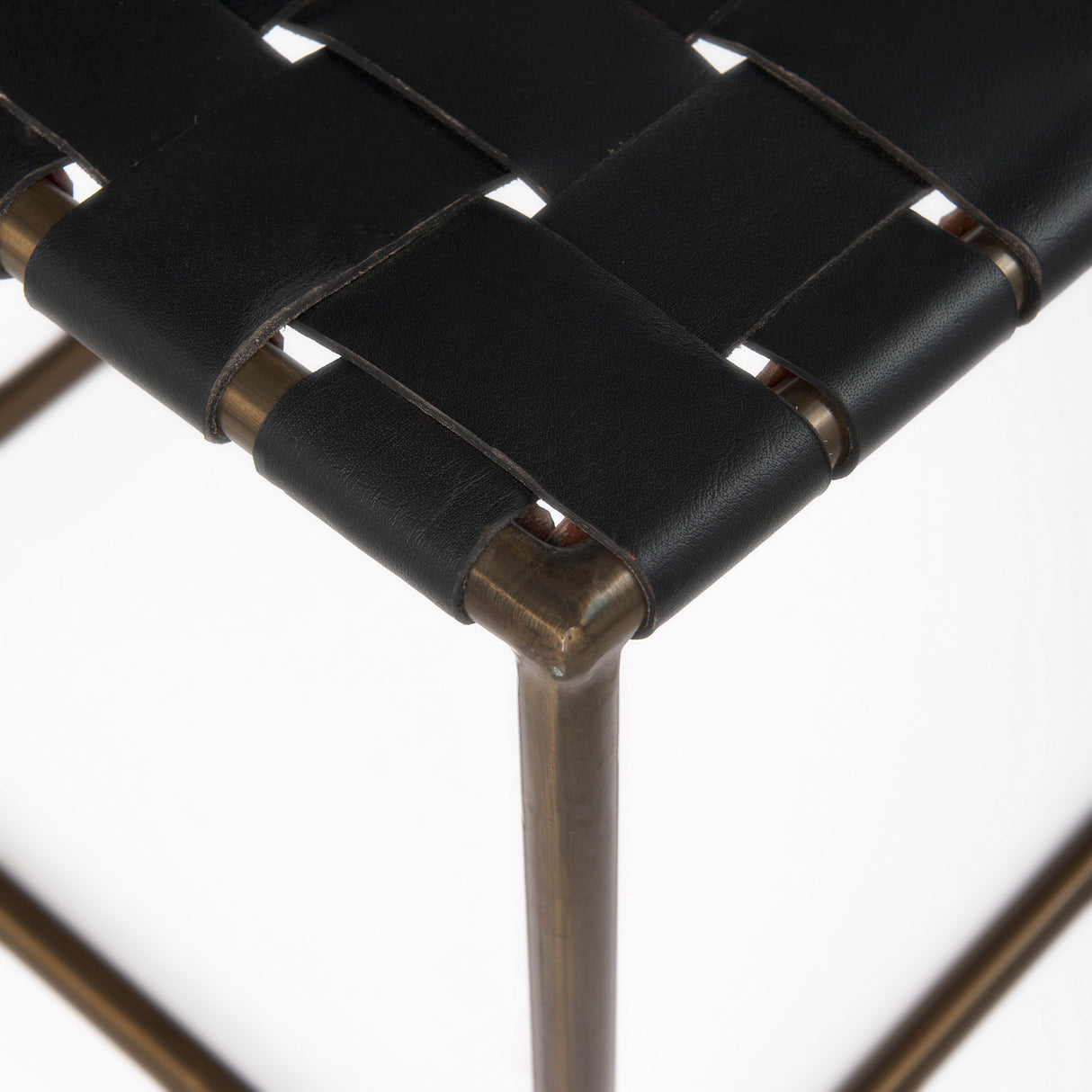Clarissa 22.0L x 16.0W x 16.75H Black Leather Woven Seat W/ Gold Metal Frame Stool from Mercana - Luna Furniture