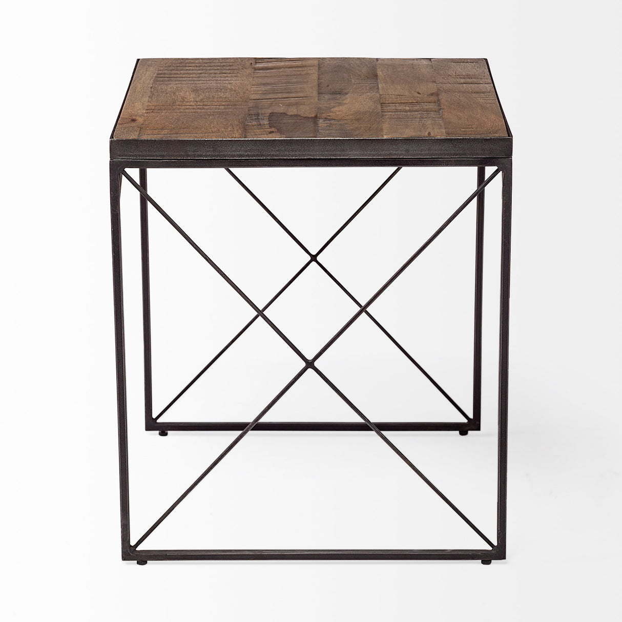 Trestman II 24" x 22.5" Square Top Medium Brown Wood and Iron Cross Braced End/Side Table from Mercana - Luna Furniture