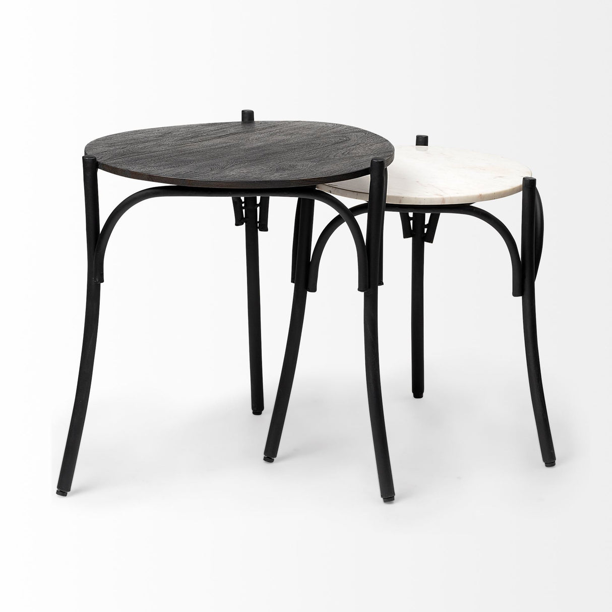 Etienne VII 24" Set of Two Round Top Black Wood and Marble Top Nesting Table from Mercana - Luna Furniture