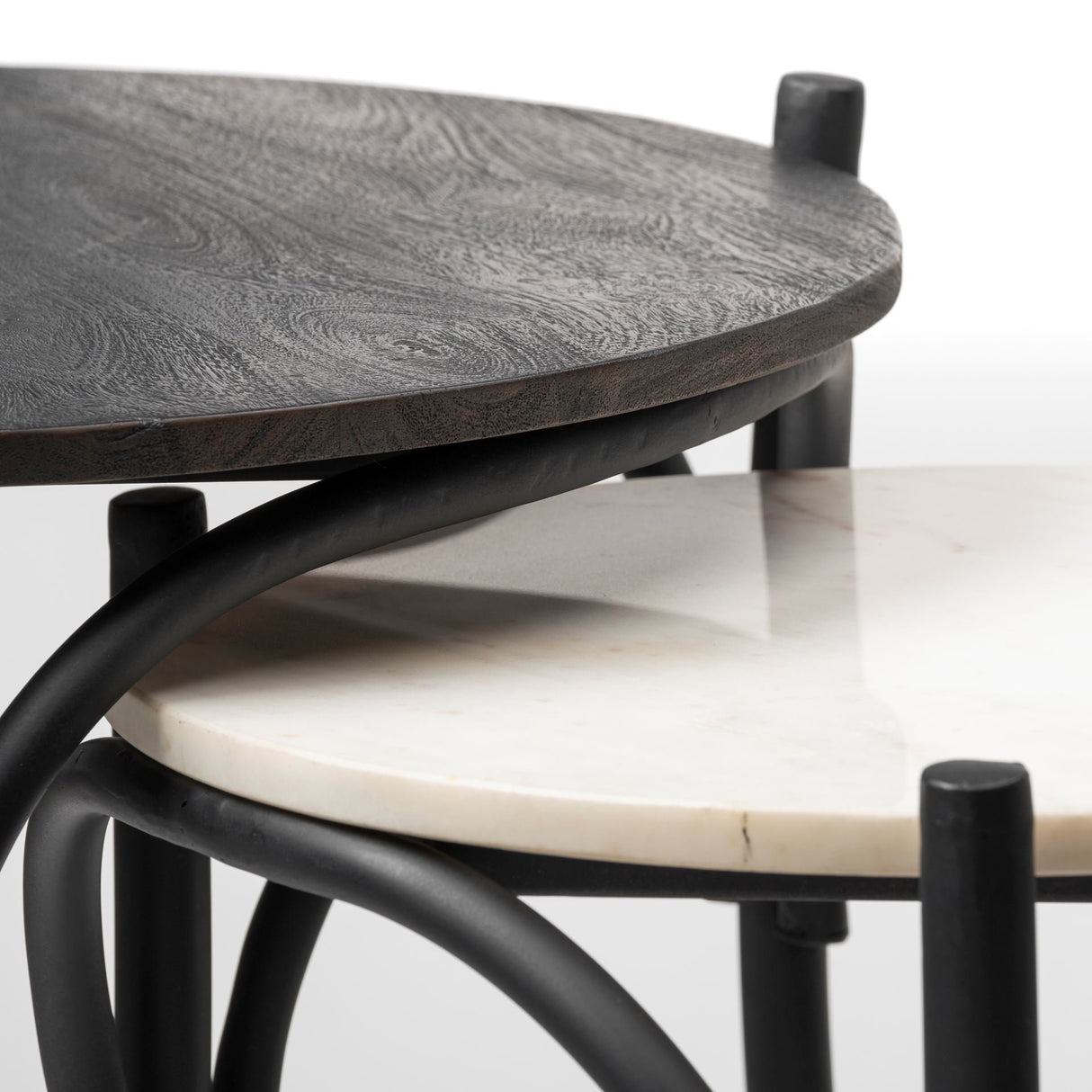 Etienne VII 24" Set of Two Round Top Black Wood and Marble Top Nesting Table from Mercana - Luna Furniture