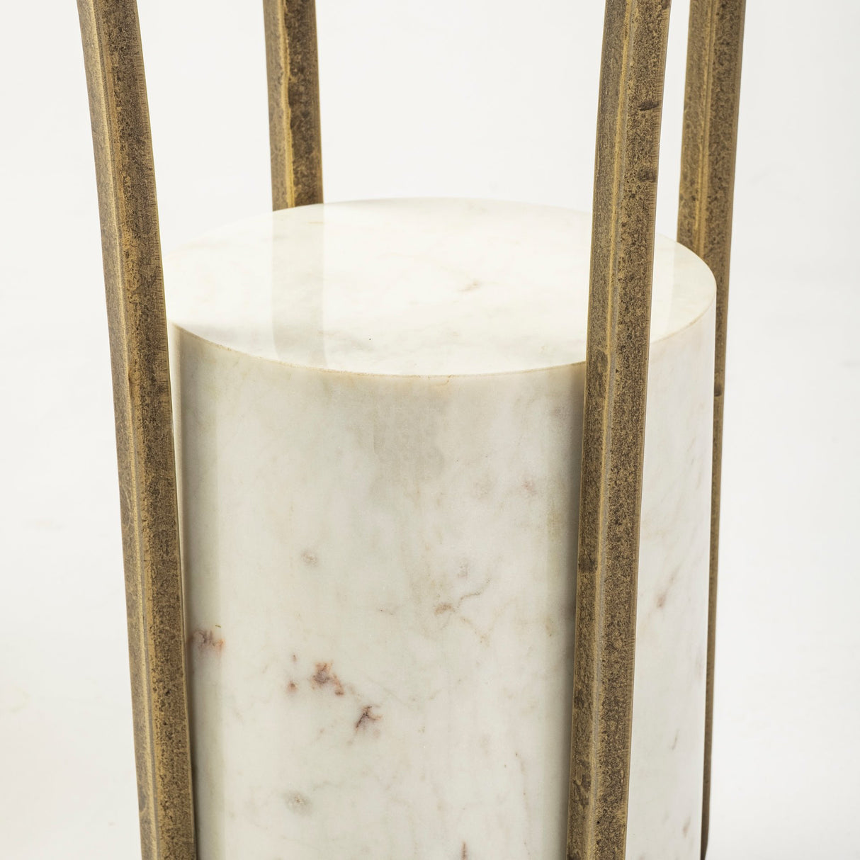 Jacinta II 21" Round Glass Top Metal and Marble Pedestal End/Side Table from Mercana - Luna Furniture