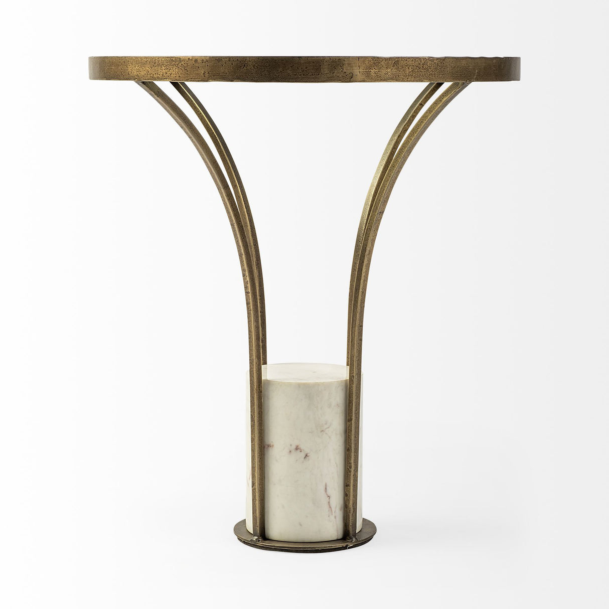 Jacinta II 21" Round Glass Top Metal and Marble Pedestal End/Side Table from Mercana - Luna Furniture