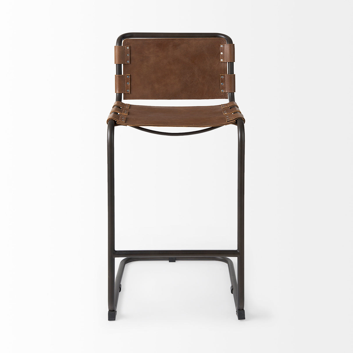 Berbick 43" Total Height Medium Brown Leather w/ Iron Frame Bar Stool from Mercana - Luna Furniture