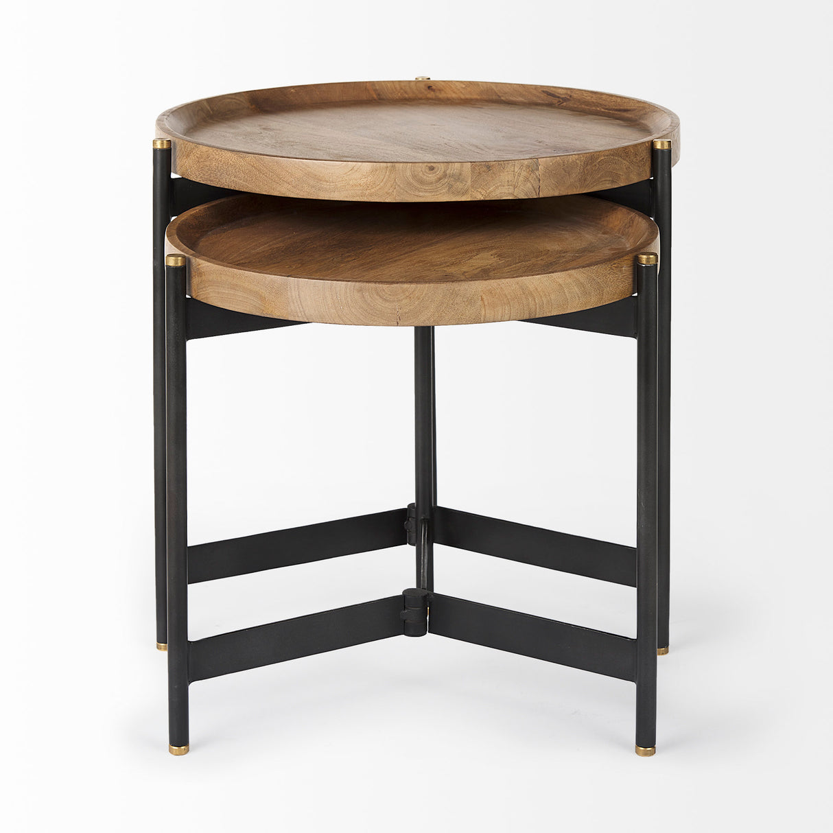 Marquisa (Set of 2) 22.5L x 22.5W x 20.8H Light Brown Wood W/ Black Metal Base Nesting Side Tables from Mercana - Luna Furniture