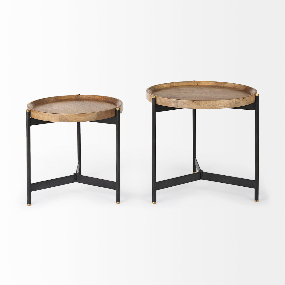 Marquisa (Set of 2) 22.5L x 22.5W x 20.8H Light Brown Wood W/ Black Metal Base Nesting Side Tables from Mercana - Luna Furniture